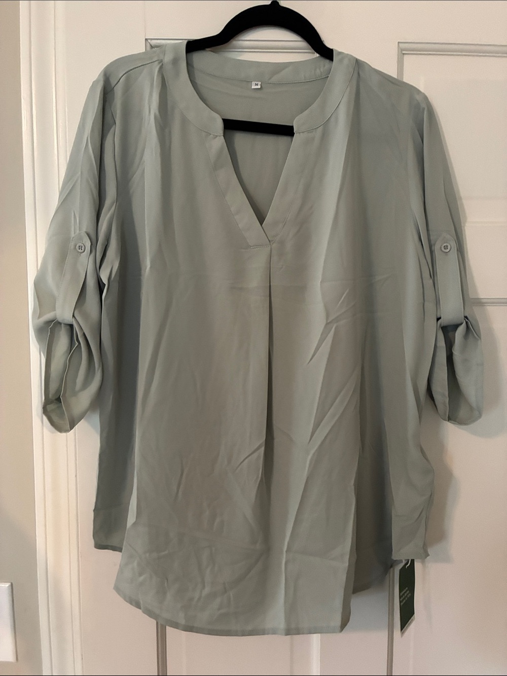 HALARA Light Sage V-Neck Roll-Tab Tunic Top